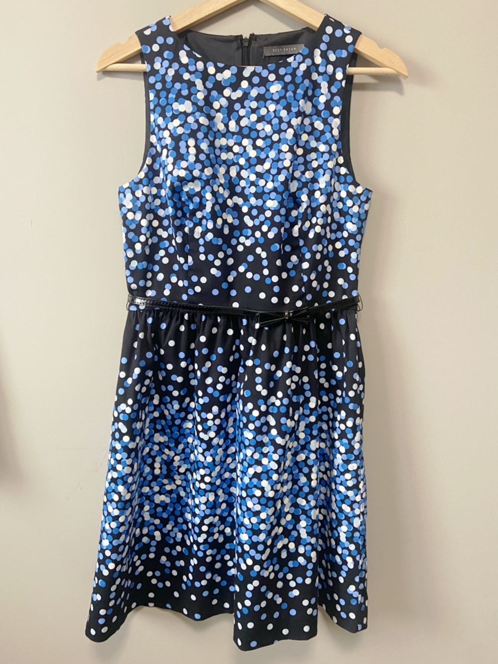 Suzy Shier Black Dress with Blue and Light Blue Polka Dots